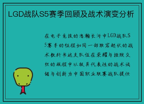 LGD战队S5赛季回顾及战术演变分析