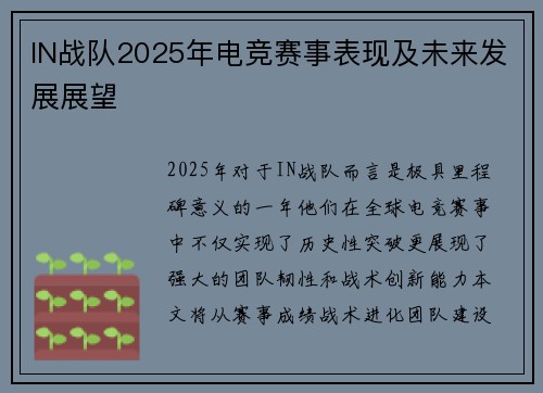 IN战队2025年电竞赛事表现及未来发展展望