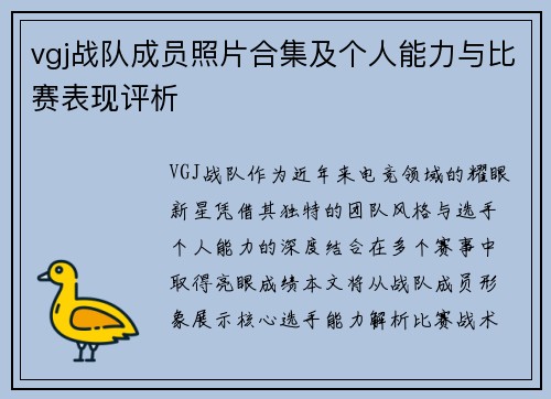 vgj战队成员照片合集及个人能力与比赛表现评析